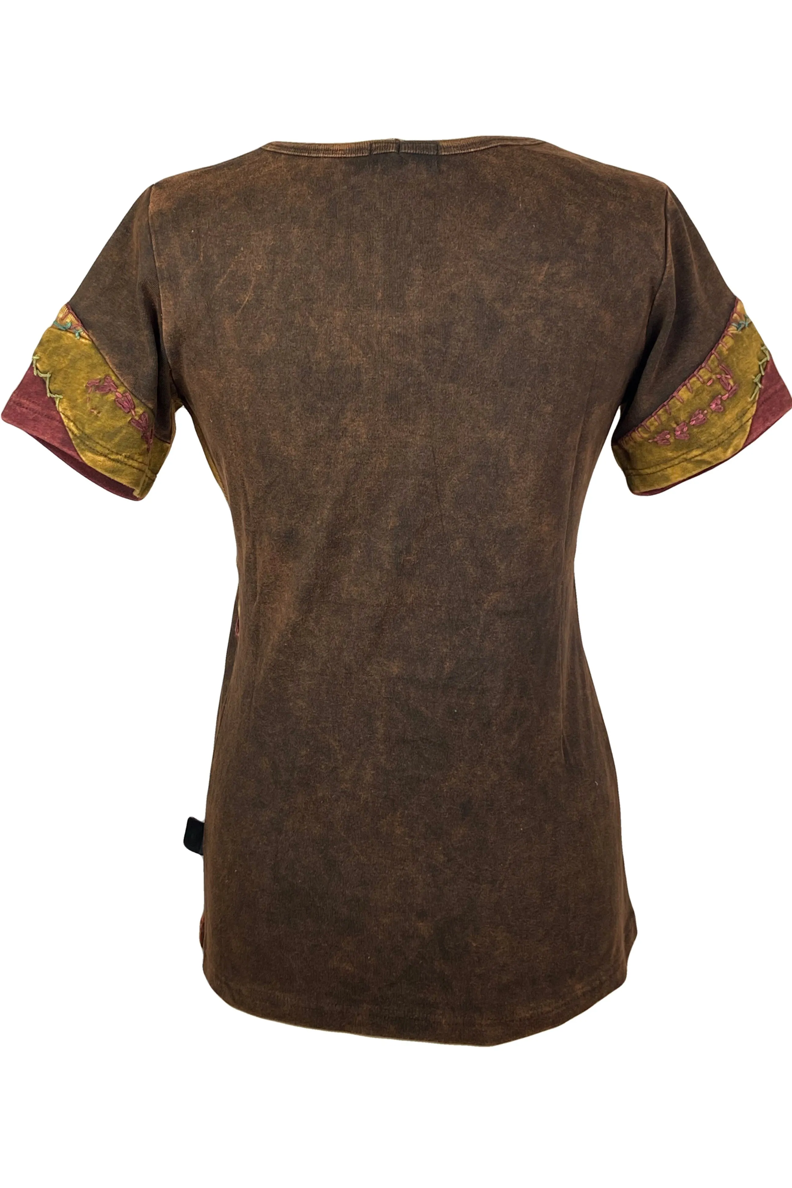 129 RB Multi-colored knitted patched razor cut floral embroidered t-shirt