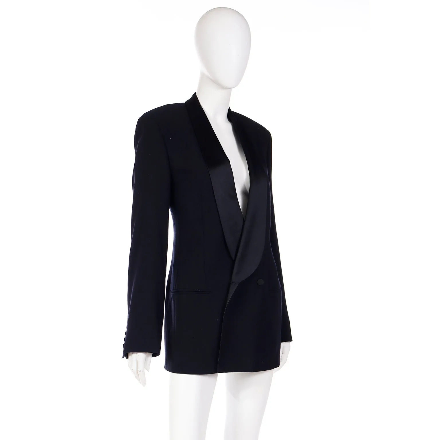 1990s Giorgio Armani Black Longline Tuxedo Jacket