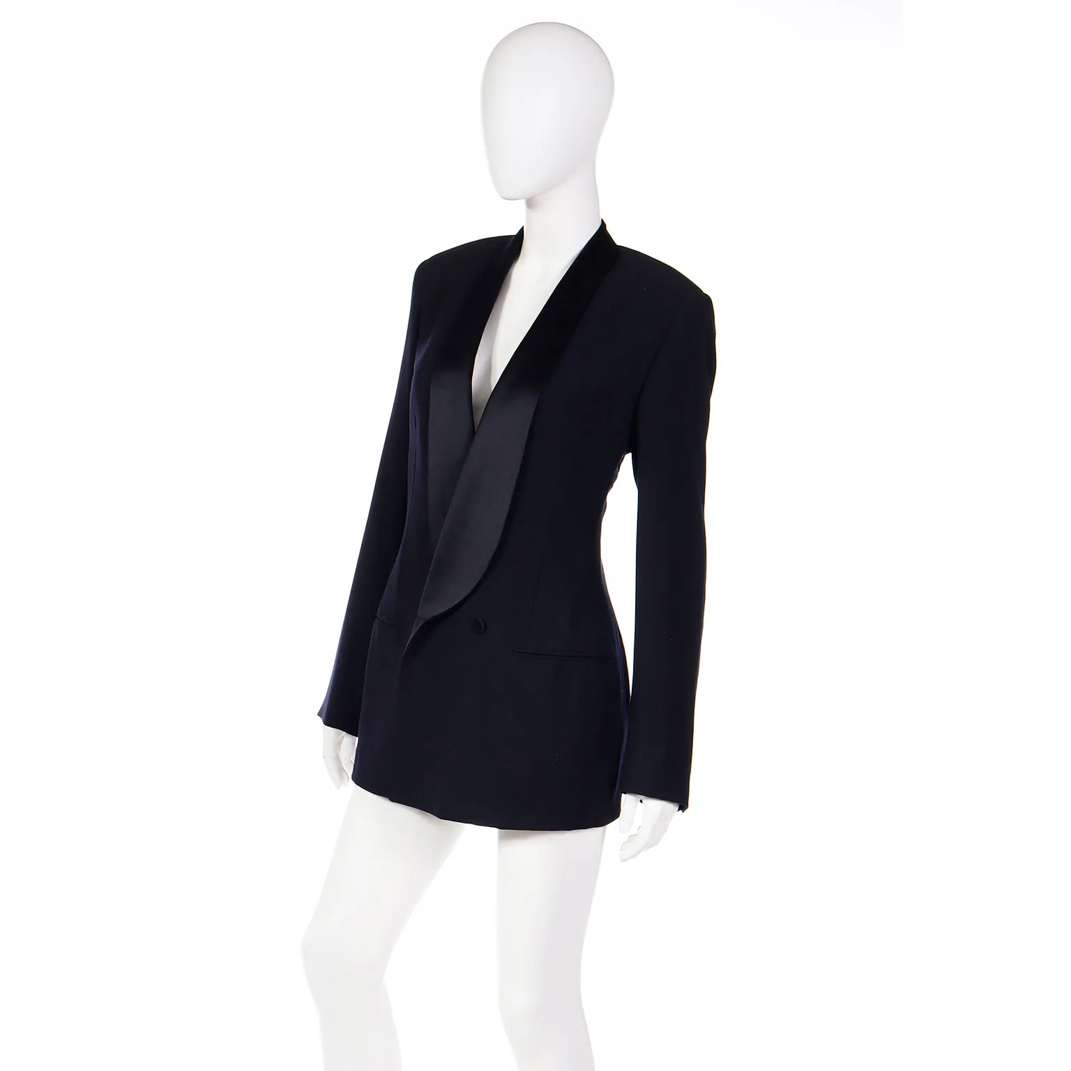 1990s Giorgio Armani Black Longline Tuxedo Jacket