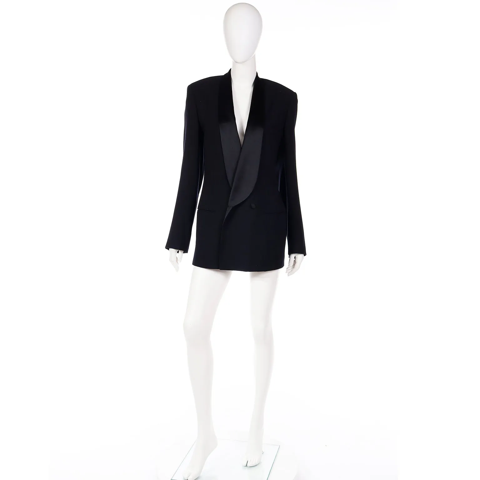 1990s Giorgio Armani Black Longline Tuxedo Jacket