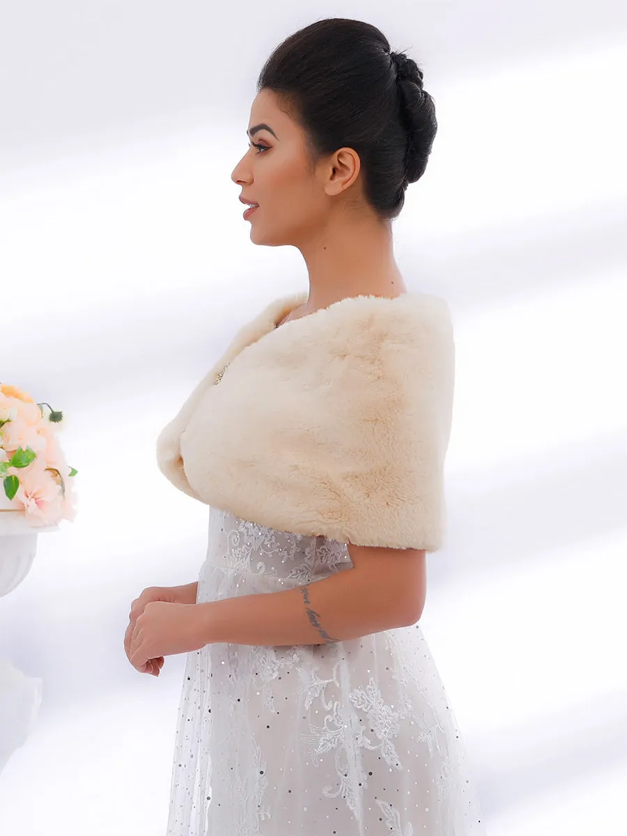 2025 Camel Faux Fur Cape Wedding Shawl For Women