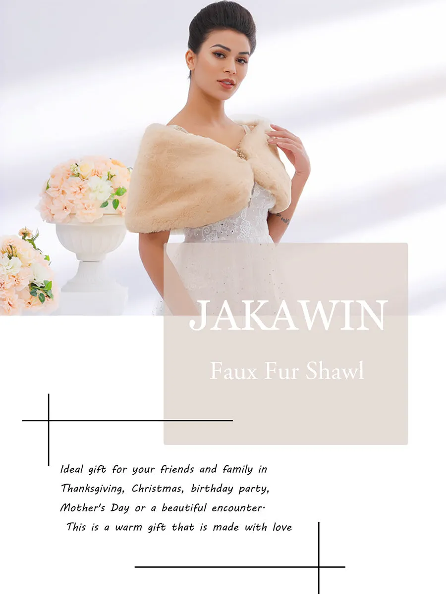 2025 Camel Faux Fur Cape Wedding Shawl For Women