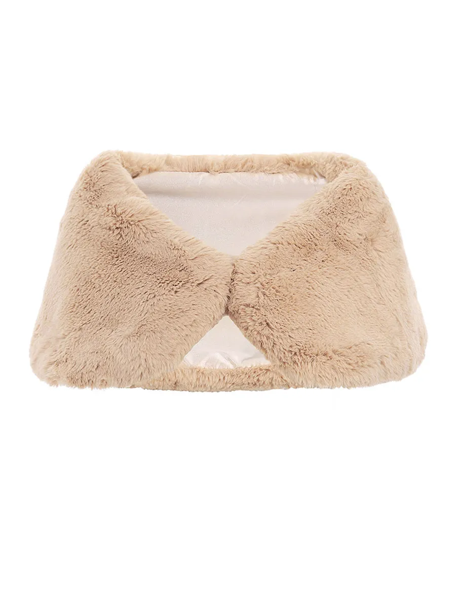 2025 Camel Faux Fur Cape Wedding Shawl For Women
