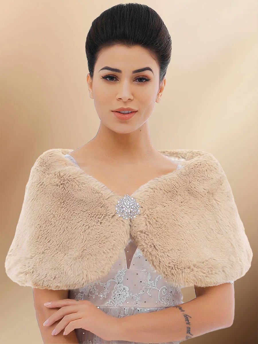2025 Camel Faux Fur Cape Wedding Shawl For Women