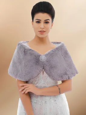 2025 Light Purple Faux Fur Short Cape Wedding Warm Shawl