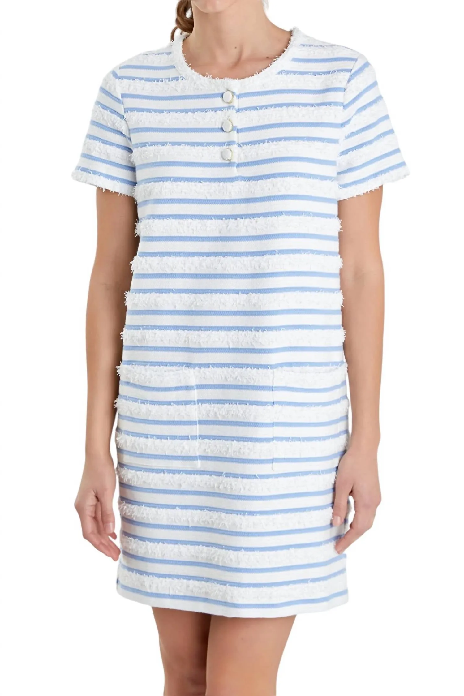 2.7 August Apparel - Fringed Striped Polo Mini Dress