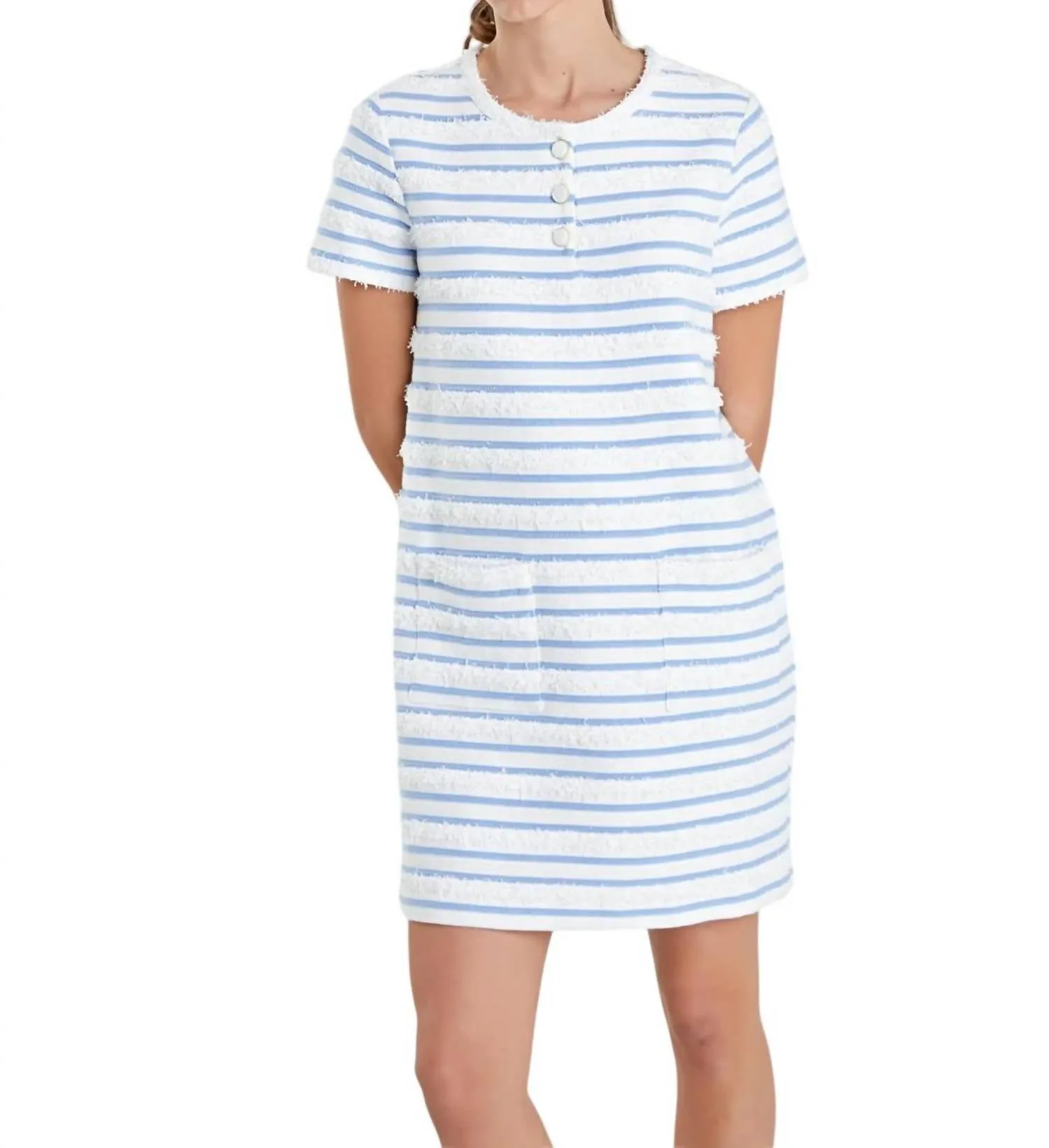 2.7 August Apparel - Fringed Striped Polo Mini Dress