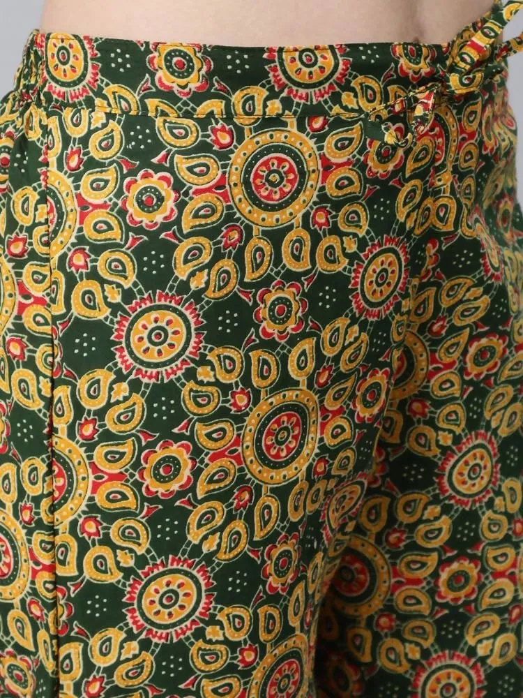 Anubhutee Teal Ethnic Motifs Printed Empire Thread Work Pure Cotton Kurta with Trousers & With Dupatta