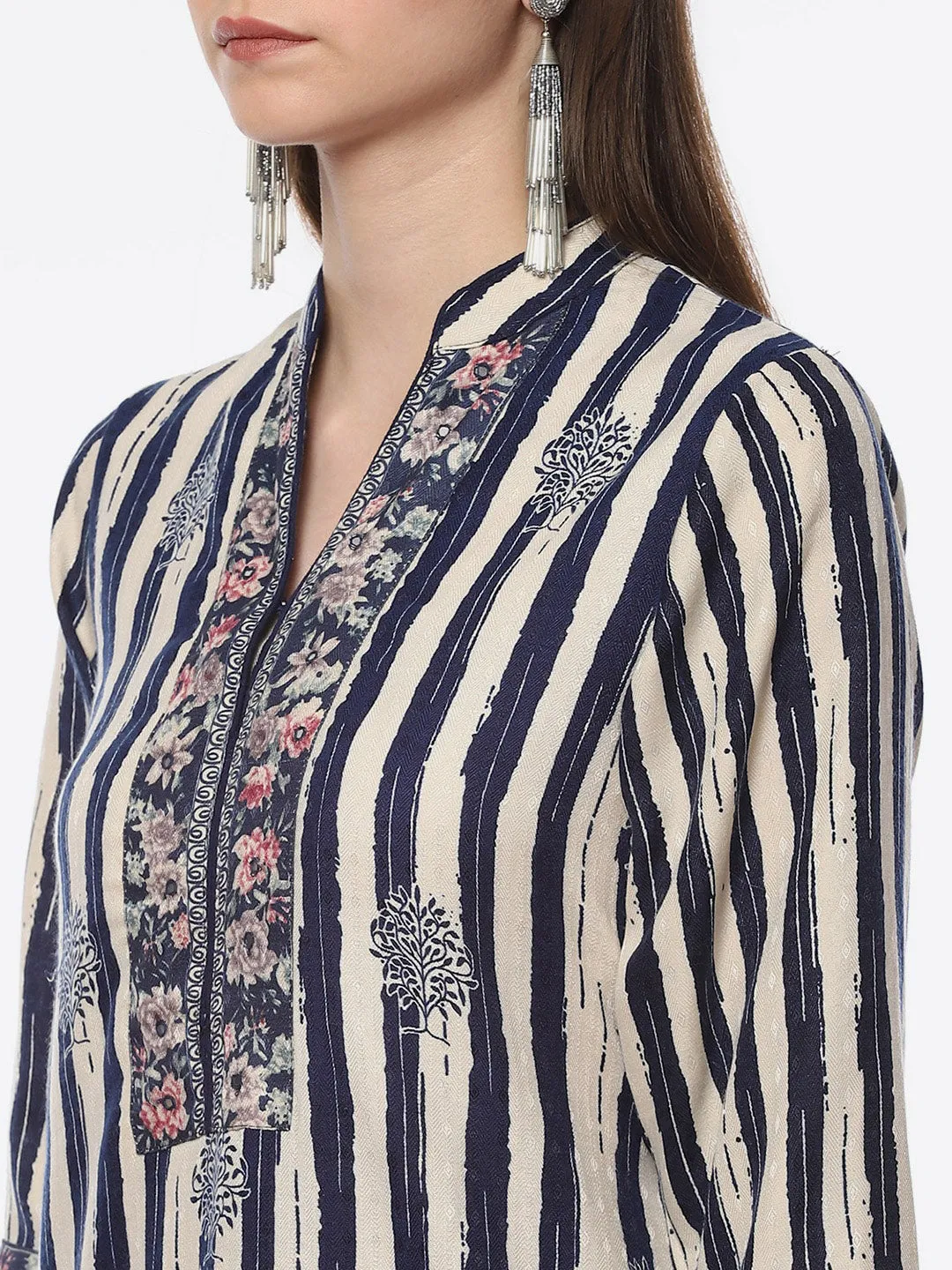 Biba Women Blue Floral Printed Kurta with Trousers With Dupatta