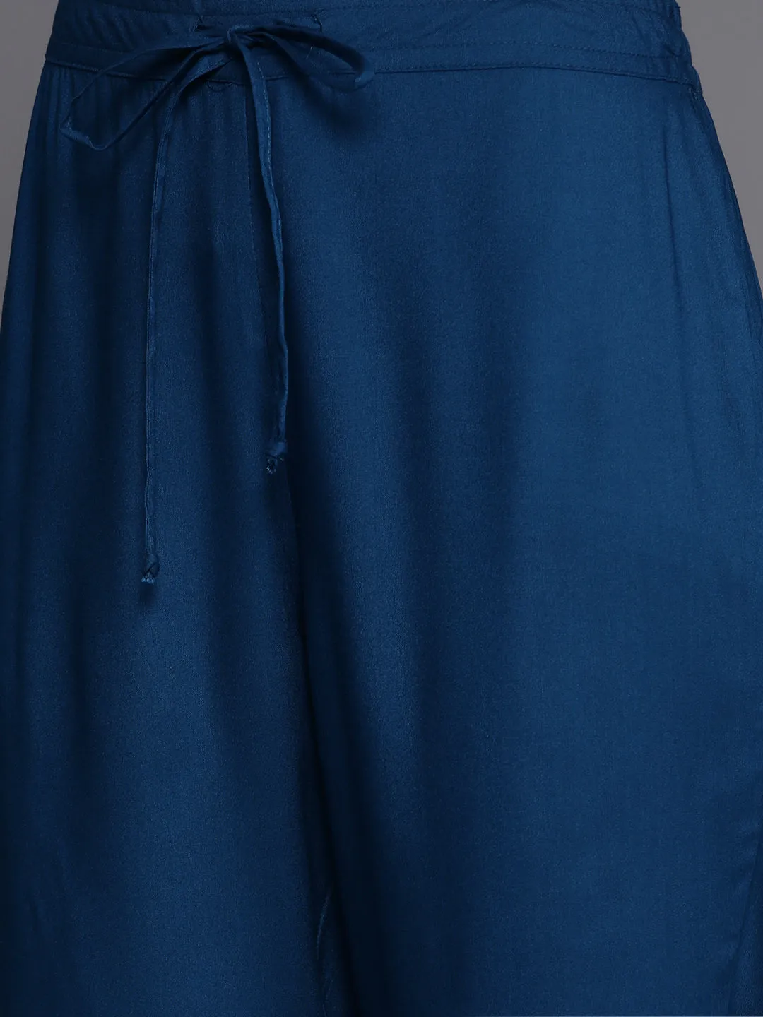 Biba Women Navy Blue & Golden Ethnic Motifs Printed Kurta with Trousers