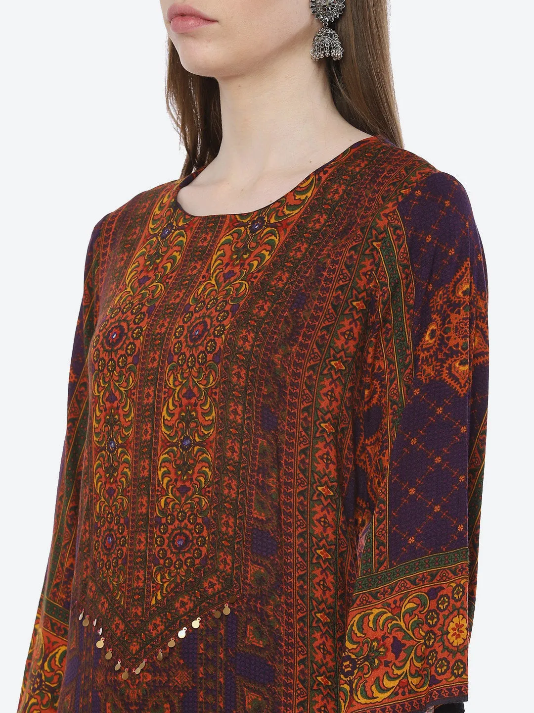 Biba Women Violet Ethnic Motifs Printed Kurta with Trousers & With Dupatta