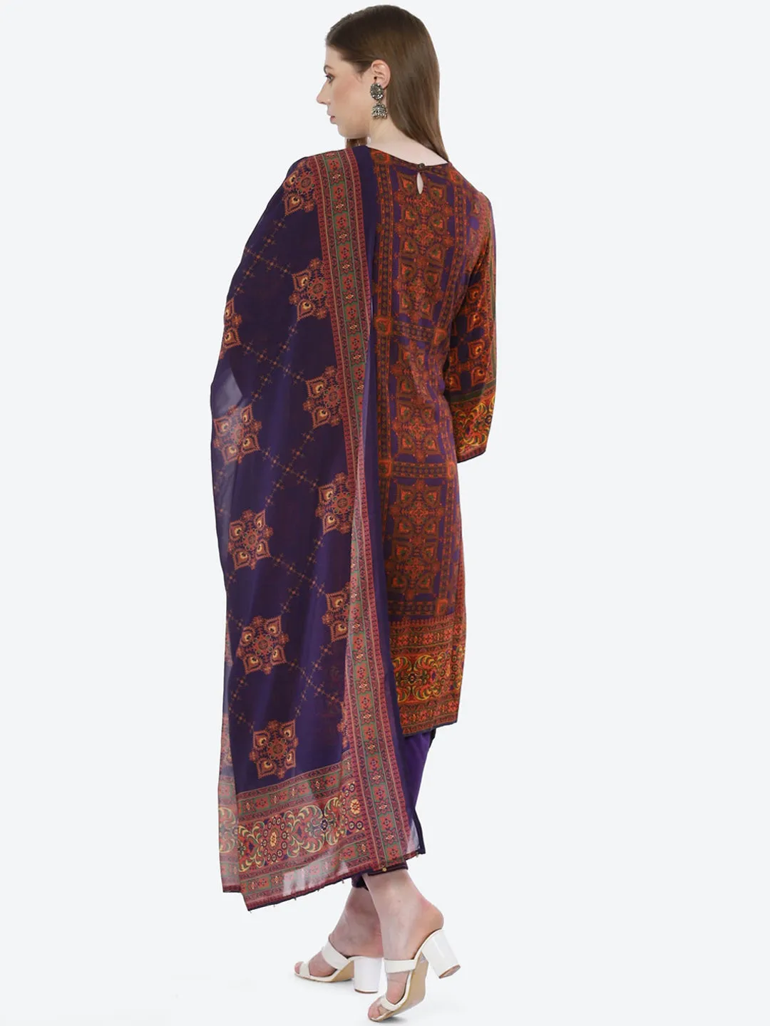 Biba Women Violet Ethnic Motifs Printed Kurta with Trousers & With Dupatta