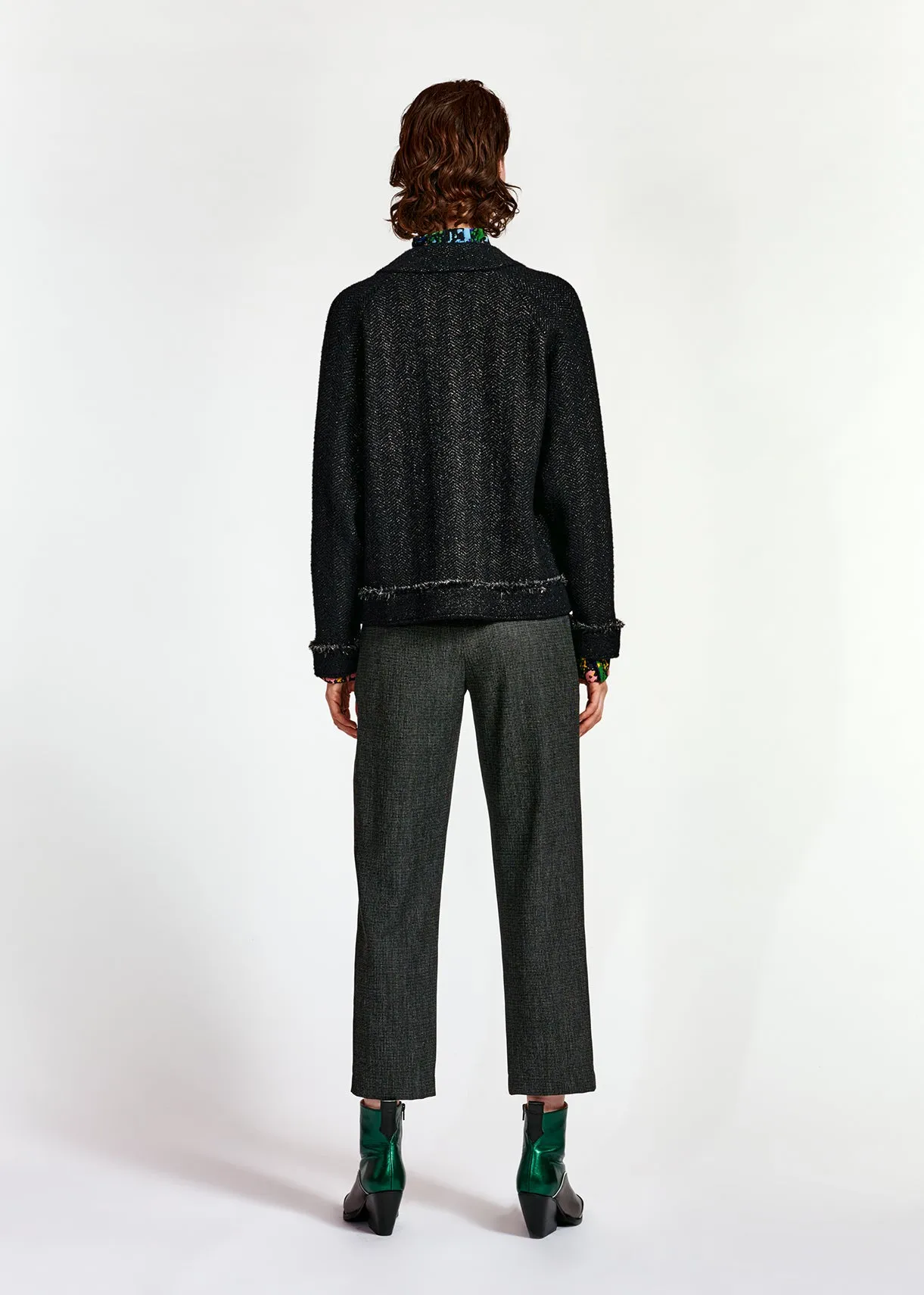 Black knitted short jacket with lurex details