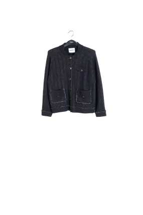 Black knitted short jacket with lurex details
