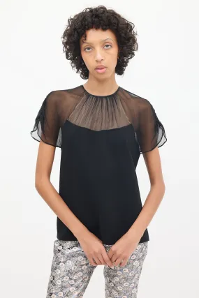Black Sheer Plissé Panelled Top