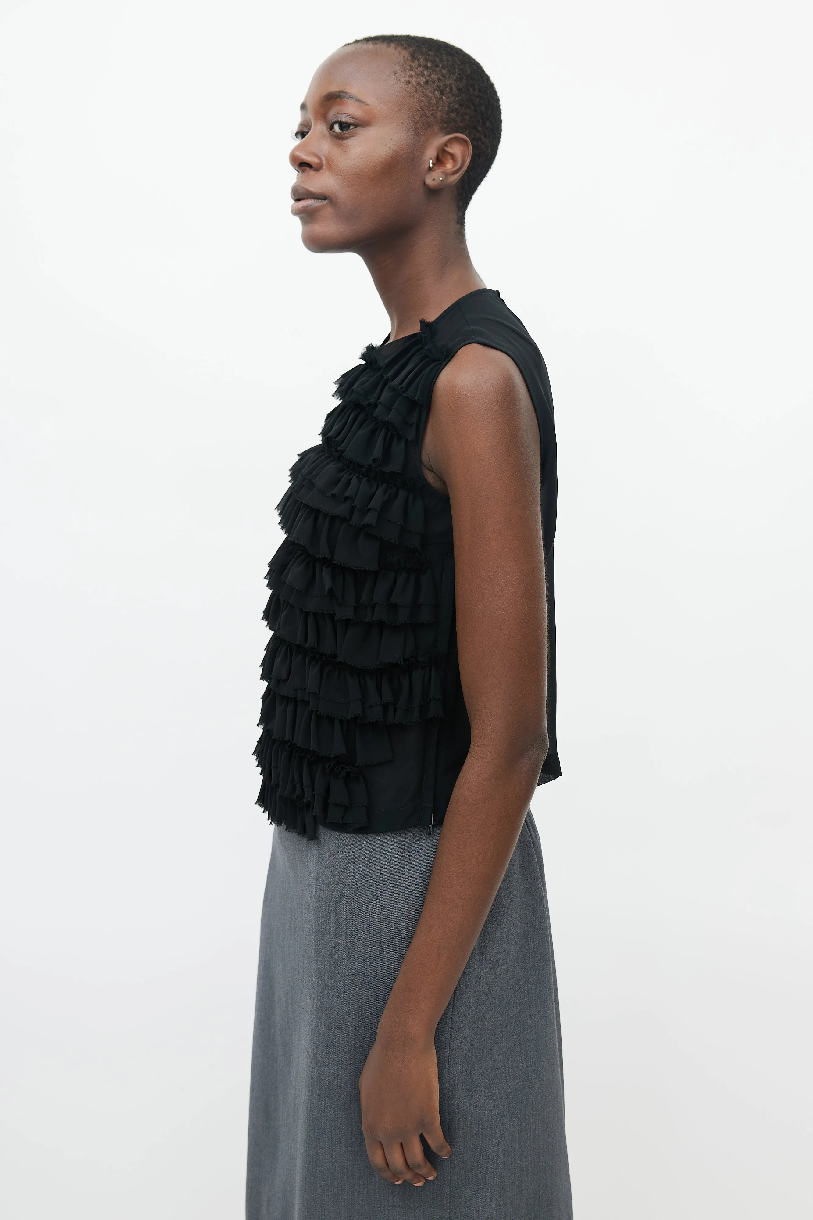 Black Sheer Ruffle Top