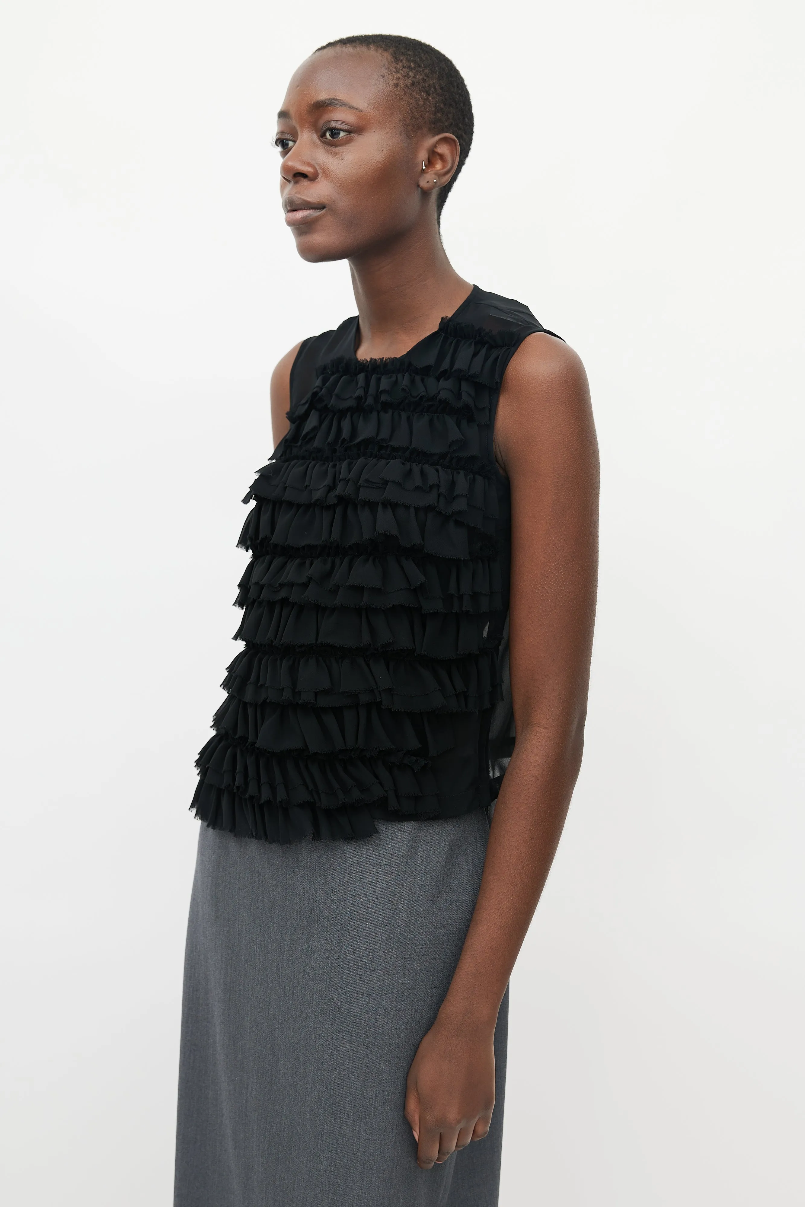 Black Sheer Ruffle Top