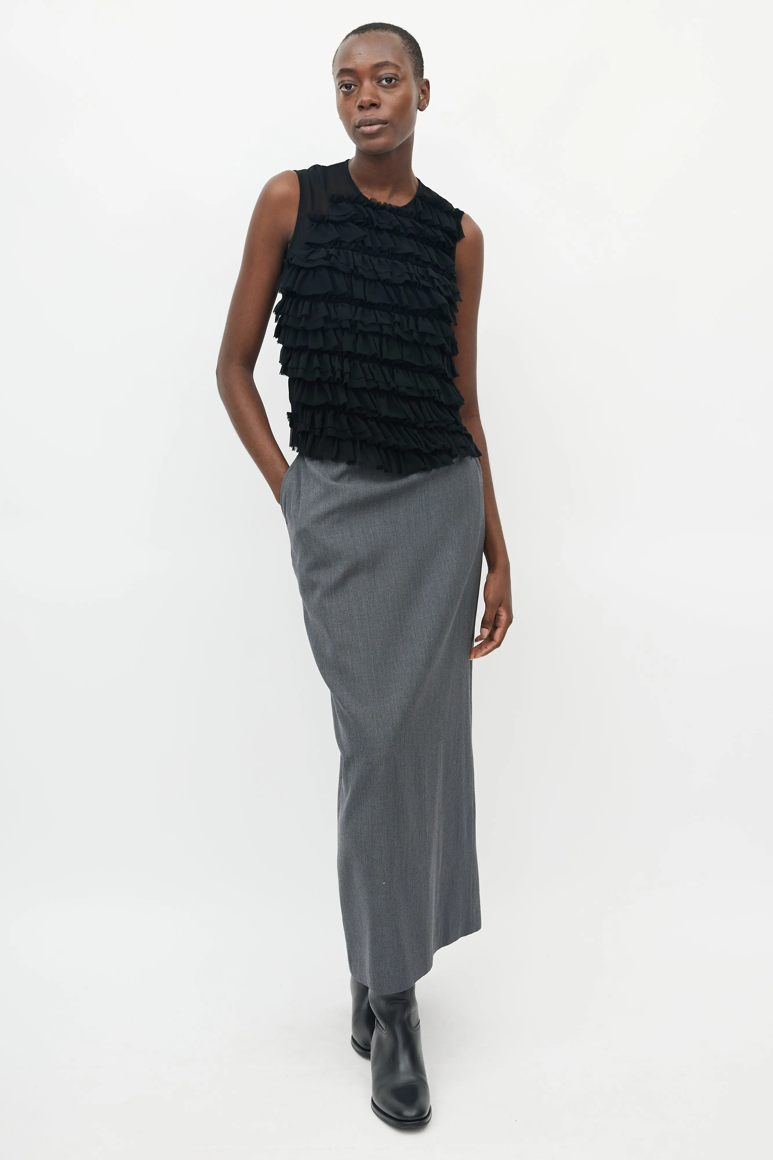 Black Sheer Ruffle Top
