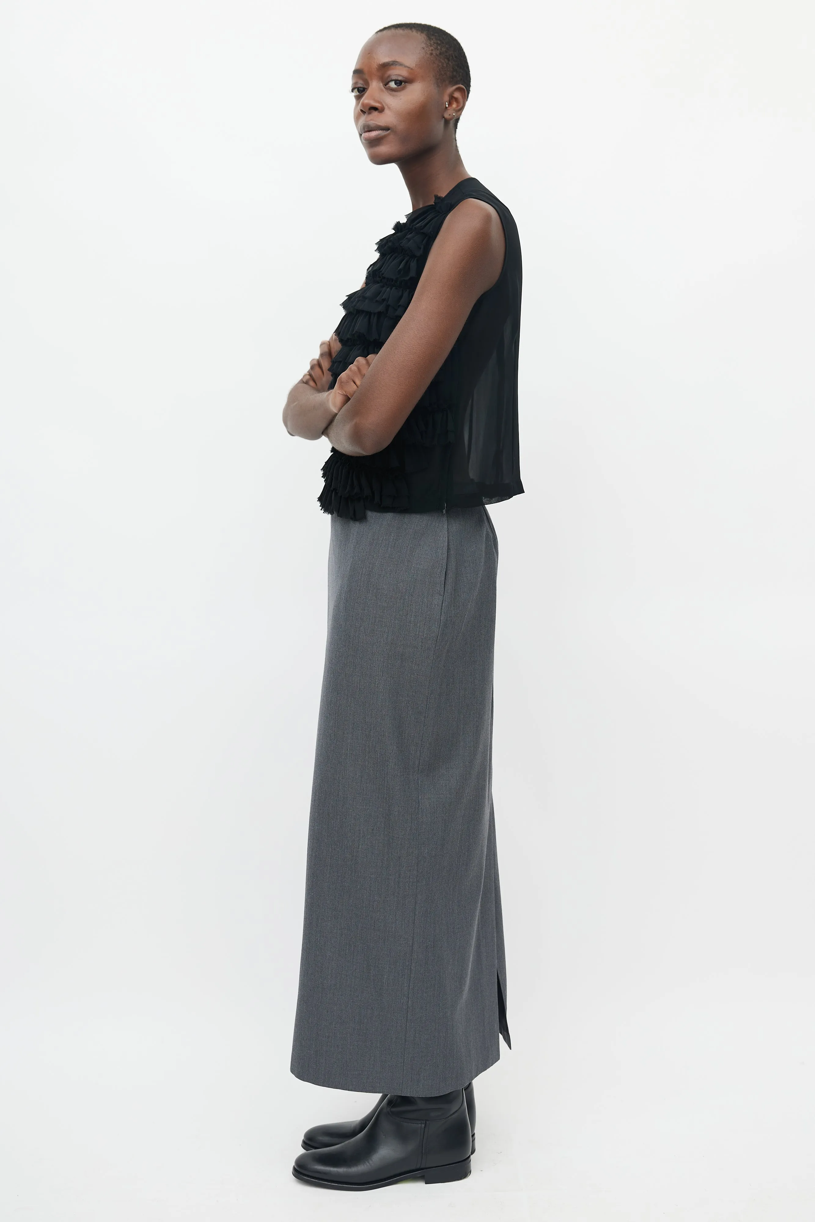 Black Sheer Ruffle Top