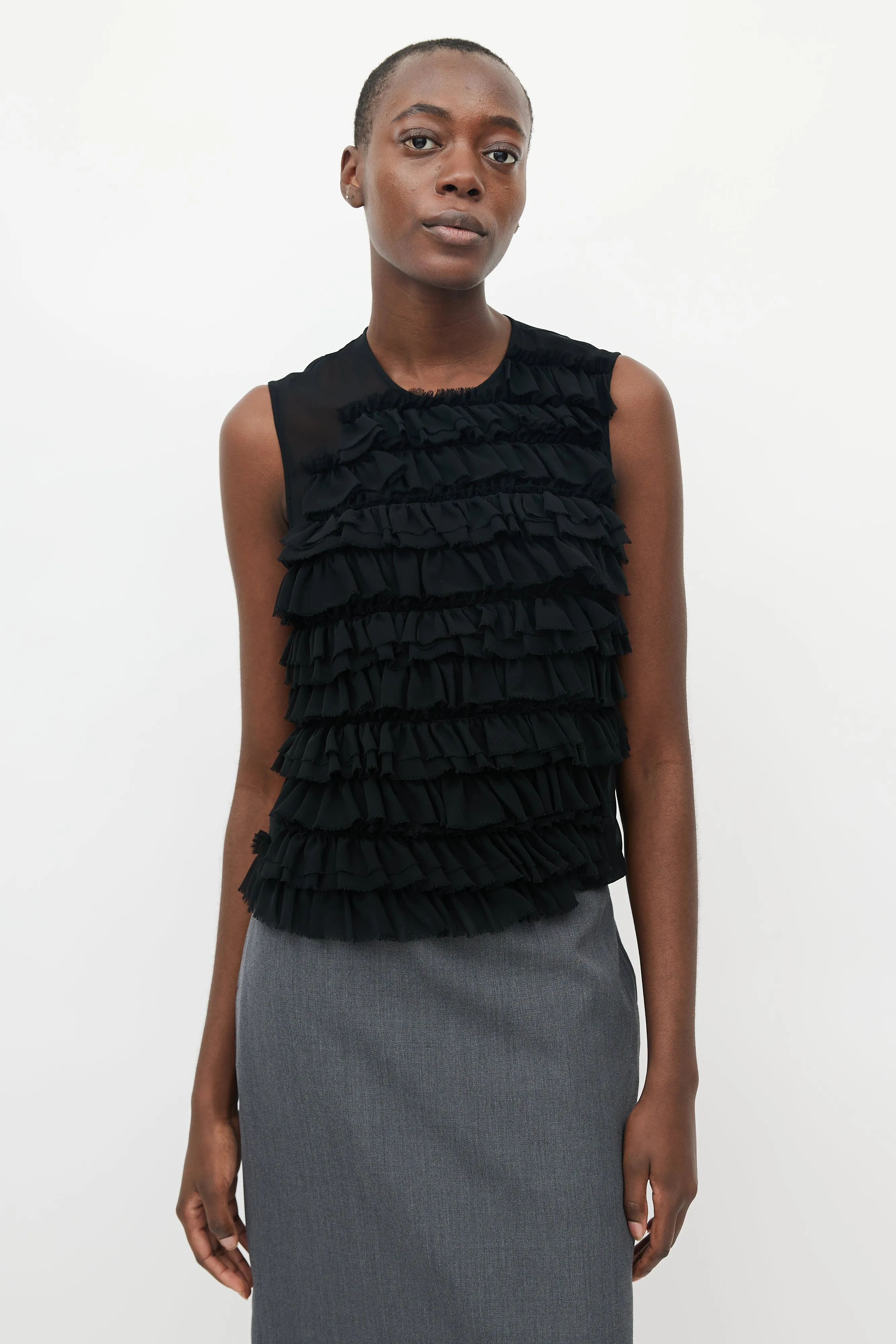 Black Sheer Ruffle Top