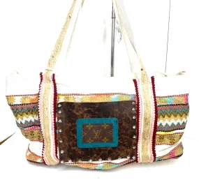 Boho Tote/Crossbody in Cream with Zipper pocket