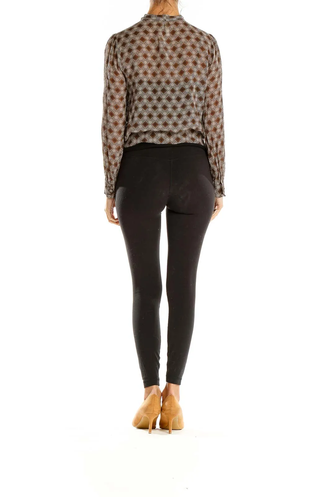 Brown Geometric Print Sheer Blouse