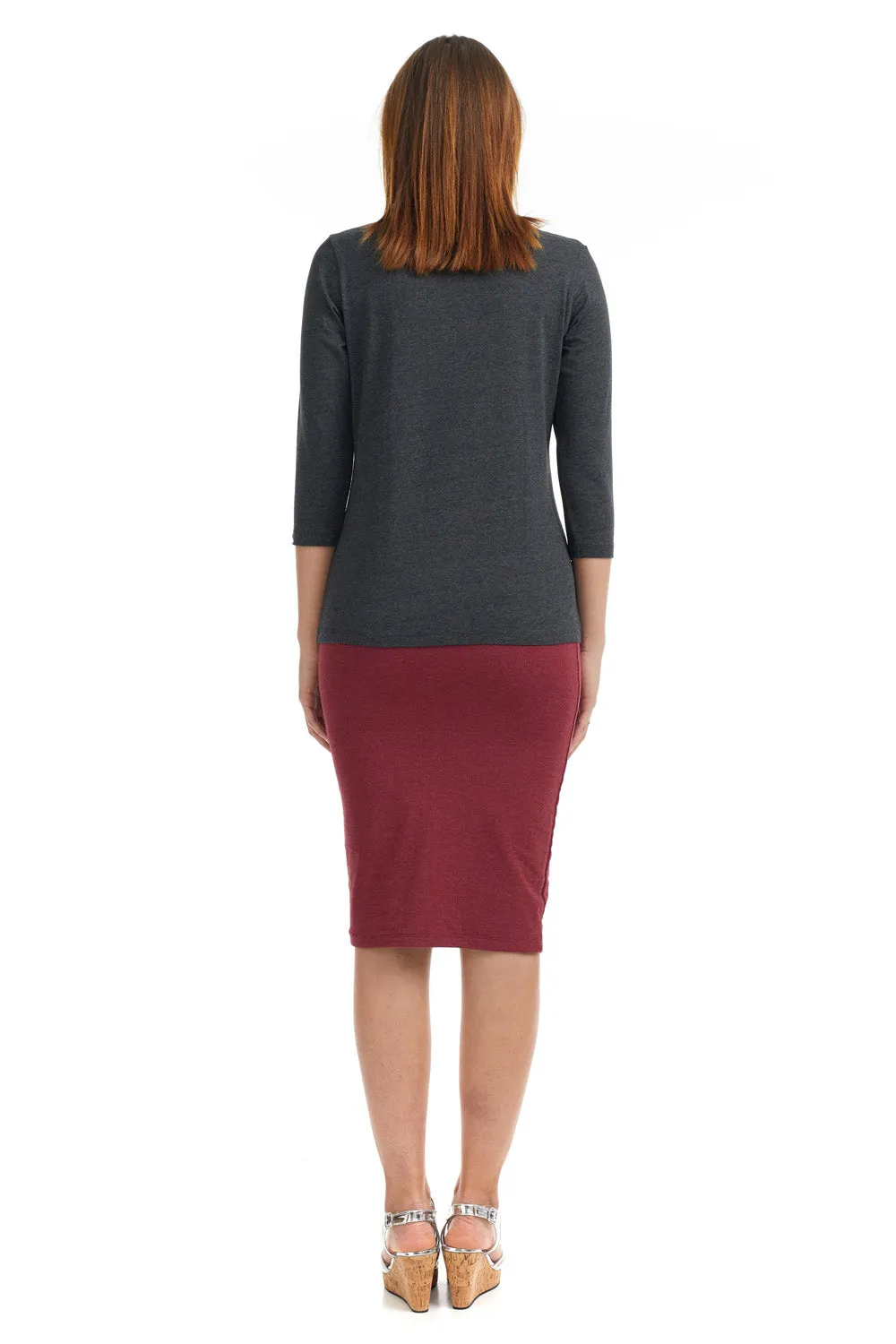 Charcoal 3/4 Sleeve Relaxed Fit Crewneck Cotton Shirt for Women