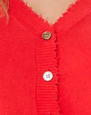 Cotton Cashmere Frayed Cardigan w/ Striped Cuff | Rouge