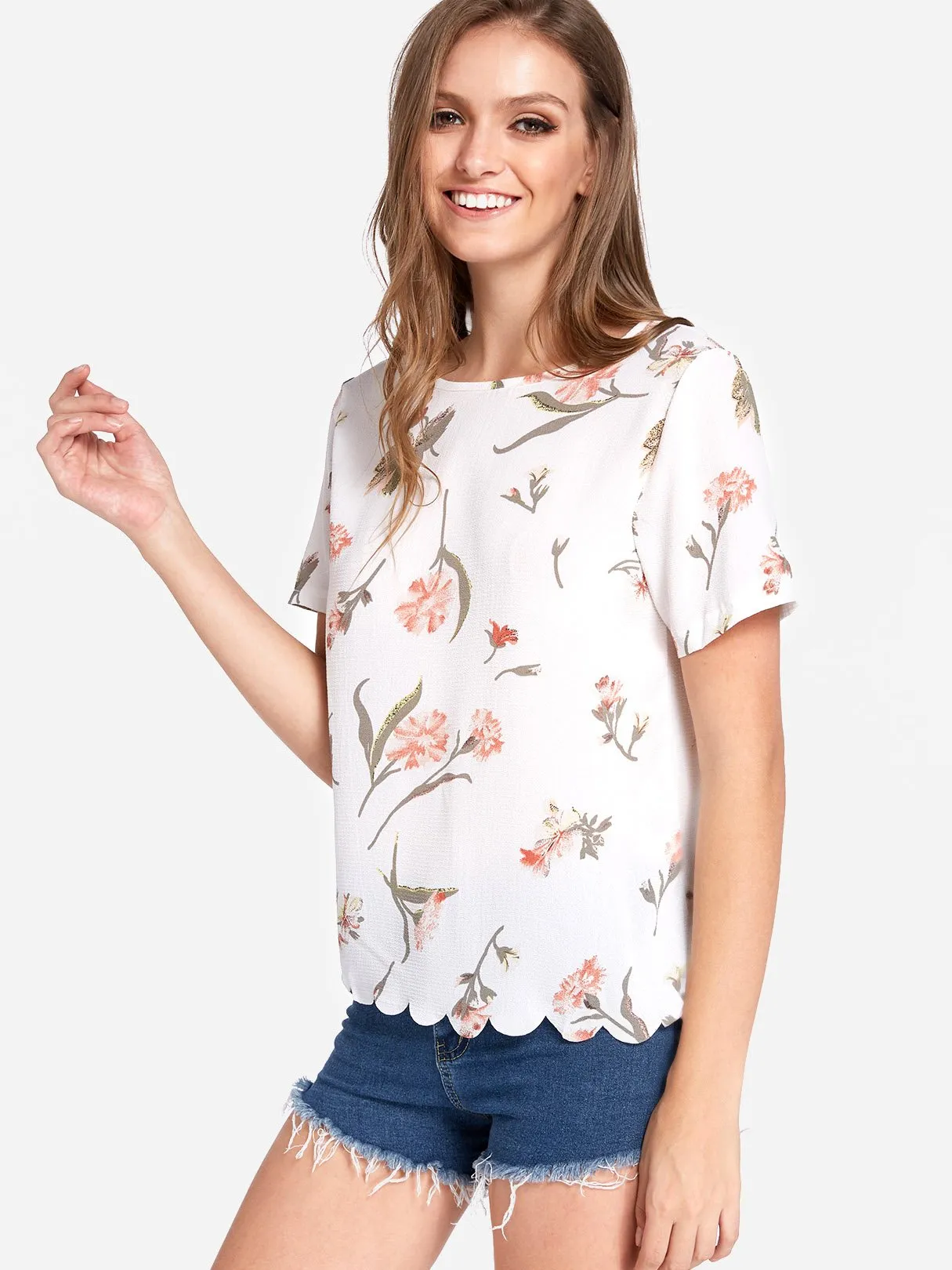 Custom Round Neck Floral Print Short Sleeve T-Shirts