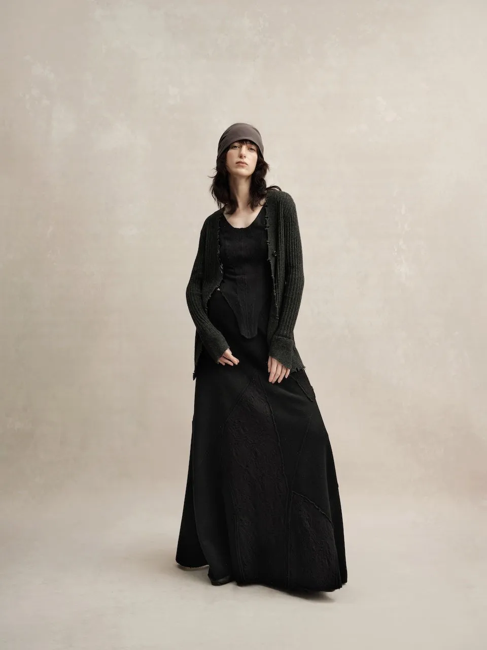 Dark Gray Knitted Raw Edge Cardigan