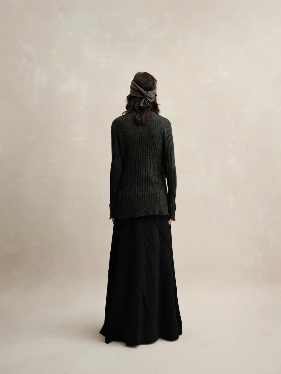 Dark Gray Knitted Raw Edge Cardigan