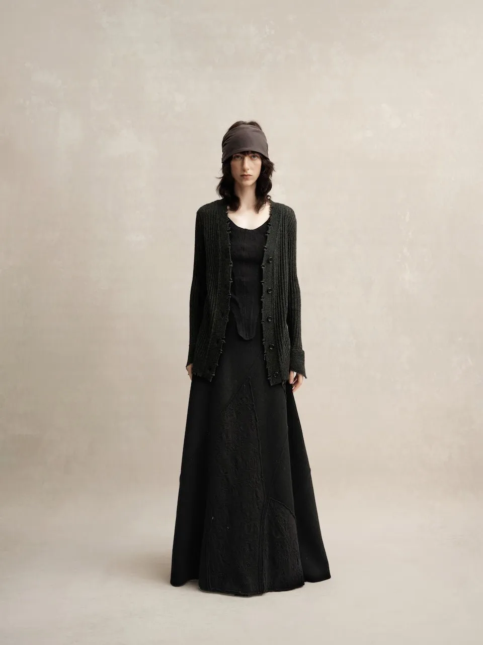 Dark Gray Knitted Raw Edge Cardigan