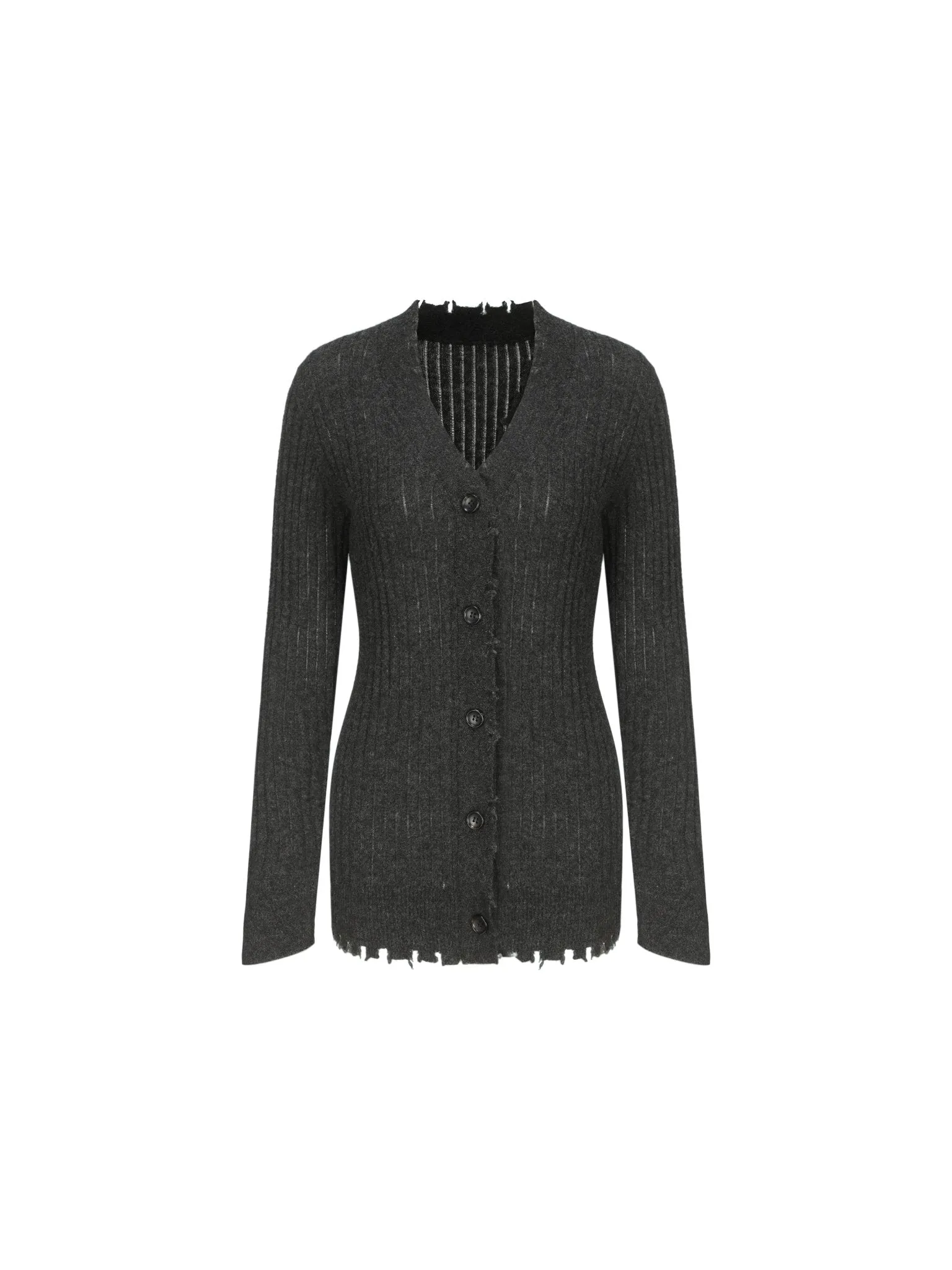 Dark Gray Knitted Raw Edge Cardigan