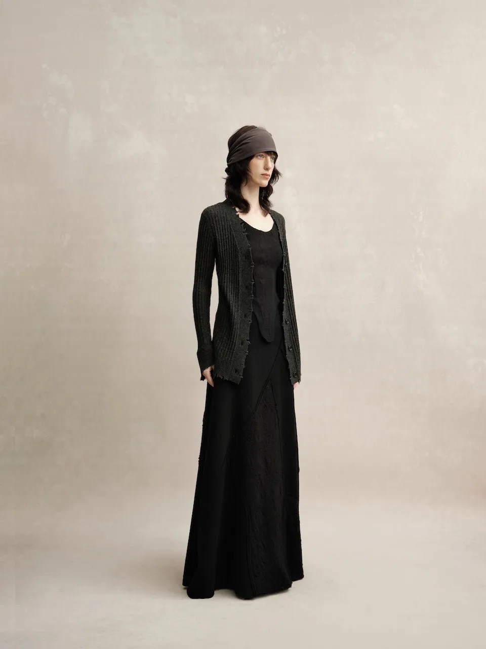 Dark Gray Knitted Raw Edge Cardigan