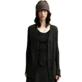Dark Gray Knitted Raw Edge Cardigan