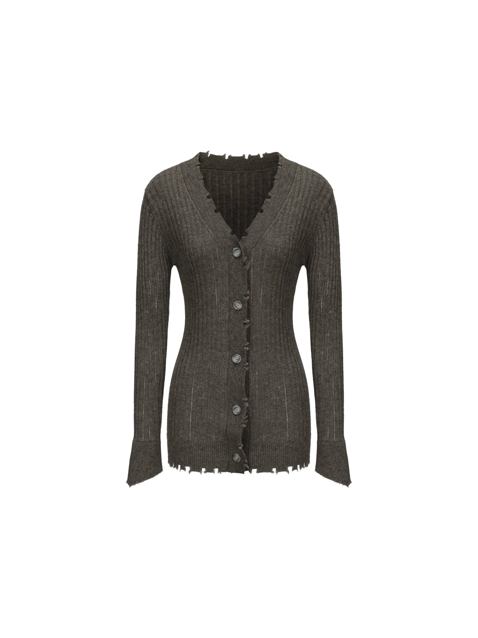 Dark Green Knitted Raw Edge Cardigan