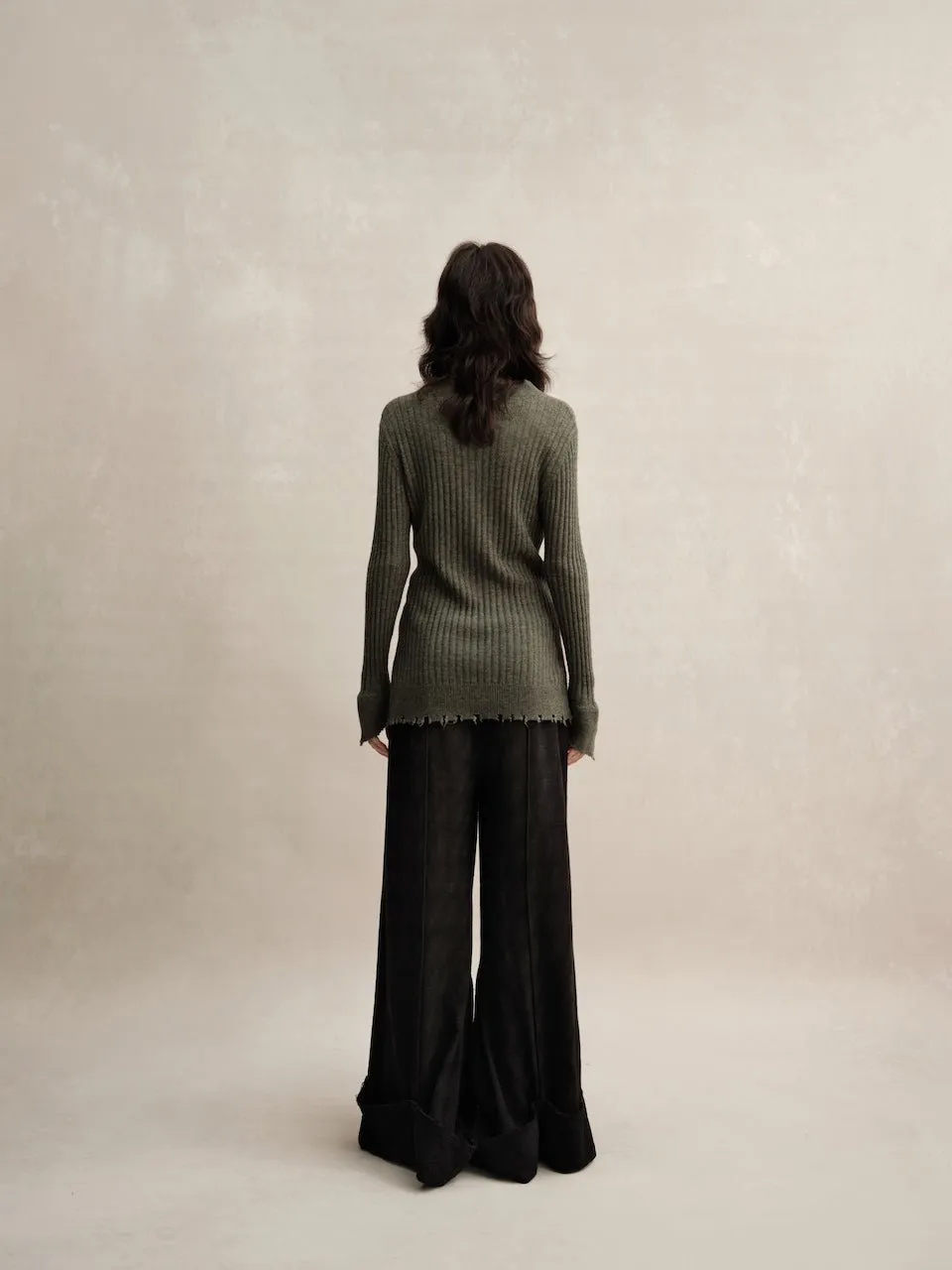 Dark Green Knitted Raw Edge Cardigan