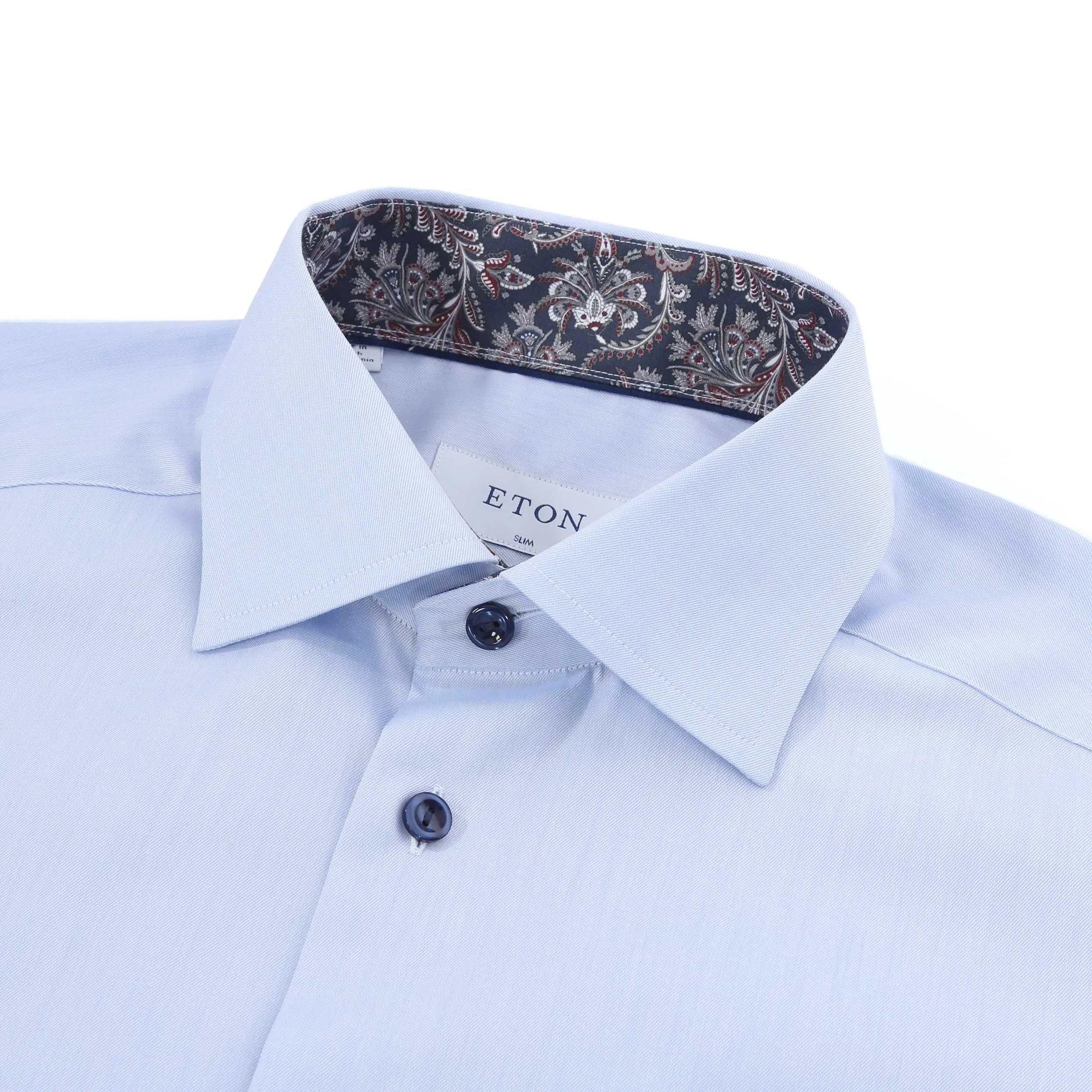 Eton Floral Trim Shirt in Sky Blue