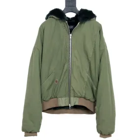 Faux Fur Hooded Bomber Jacket
