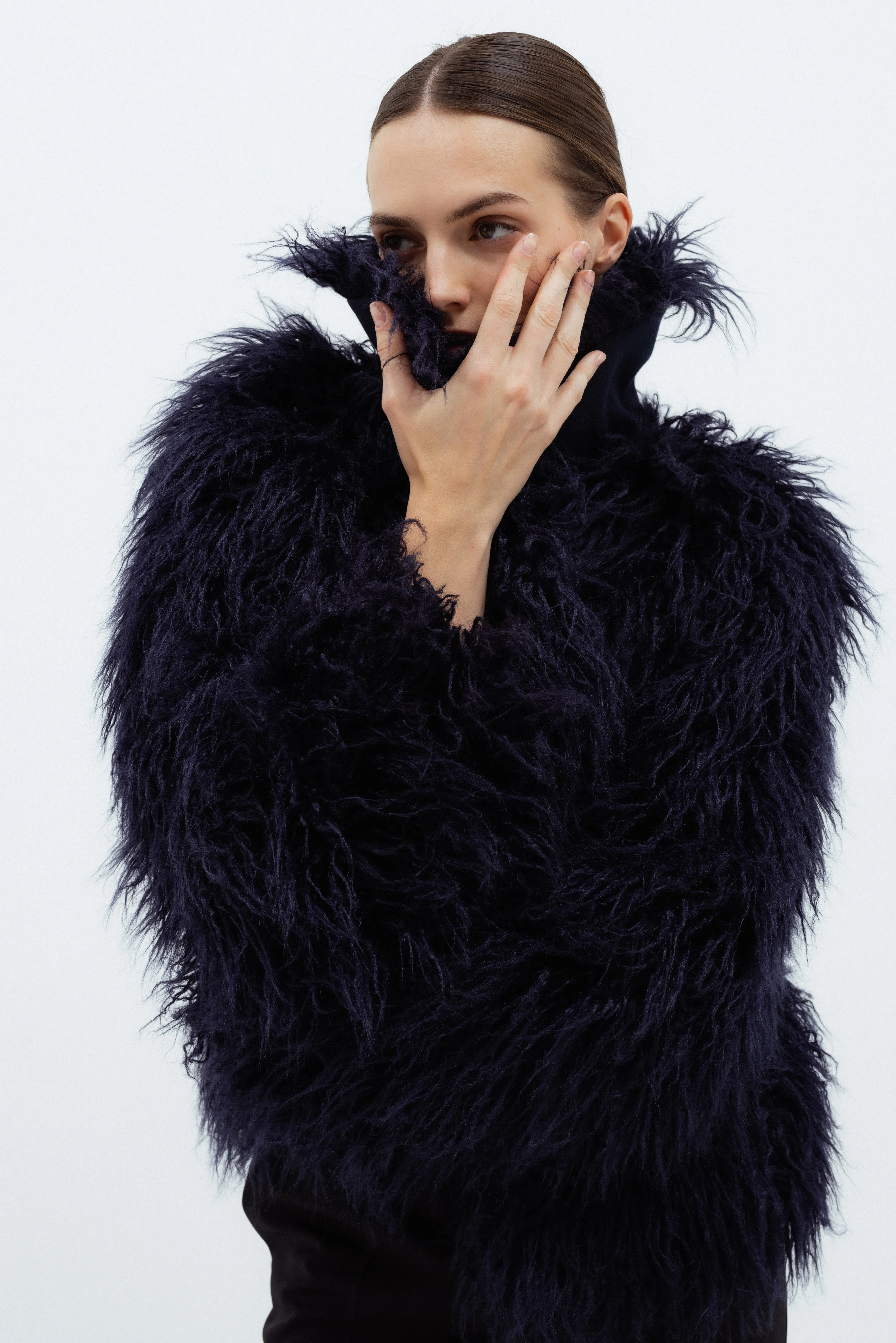 FAUX FUR NAVY COAT