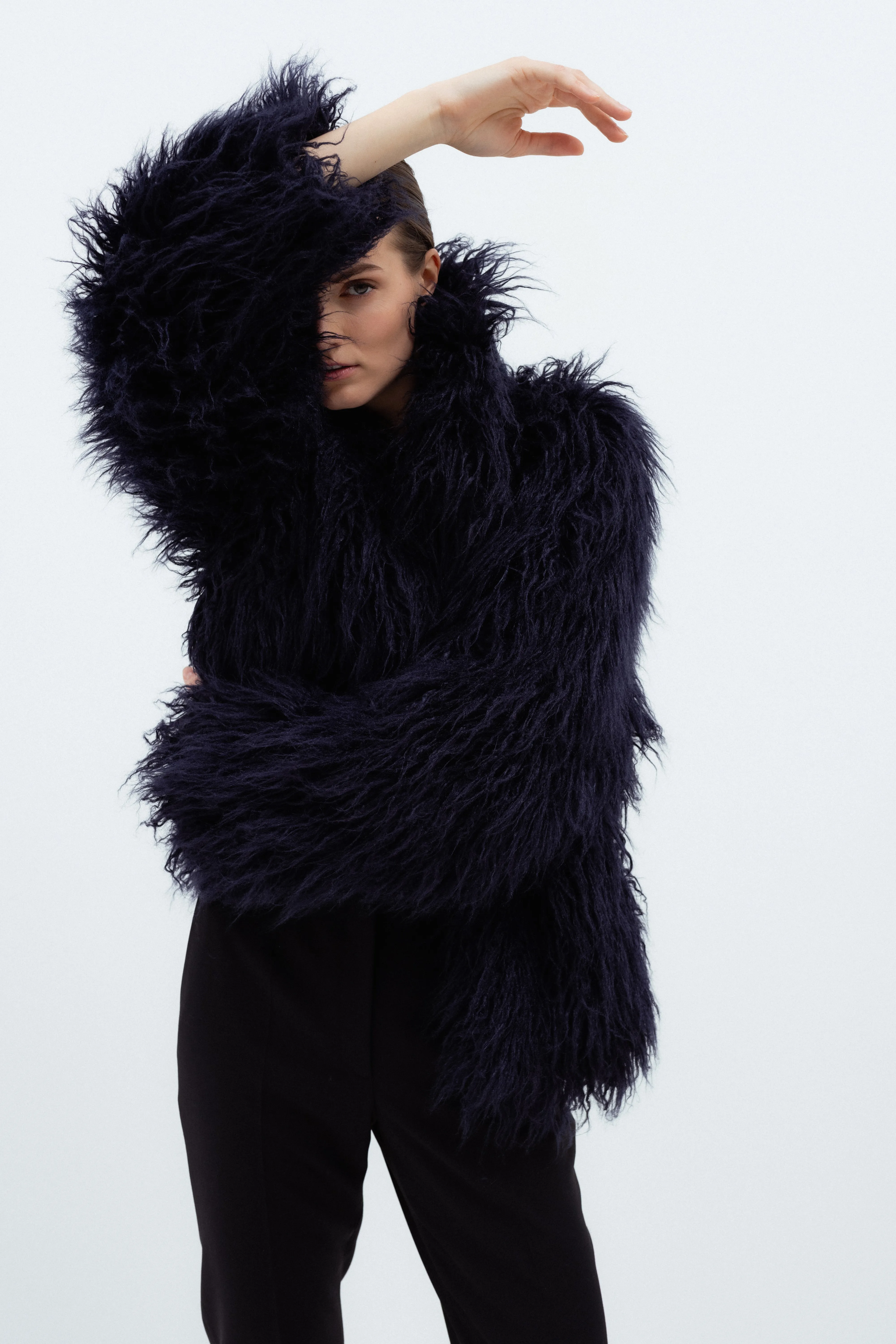 FAUX FUR NAVY COAT