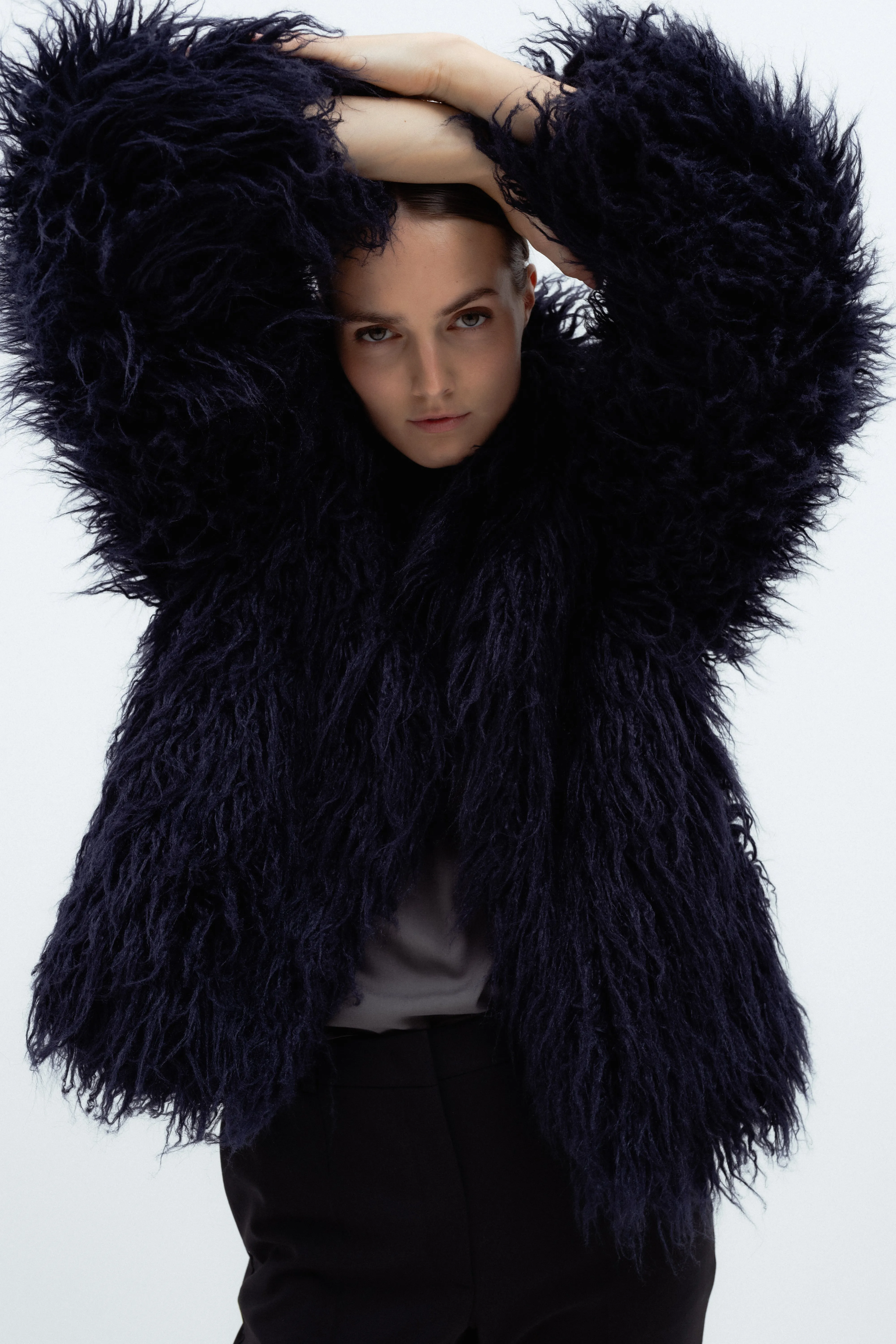 FAUX FUR NAVY COAT