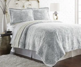 Faux fur/Sherpa 3 Piece Comforter Set Gray King