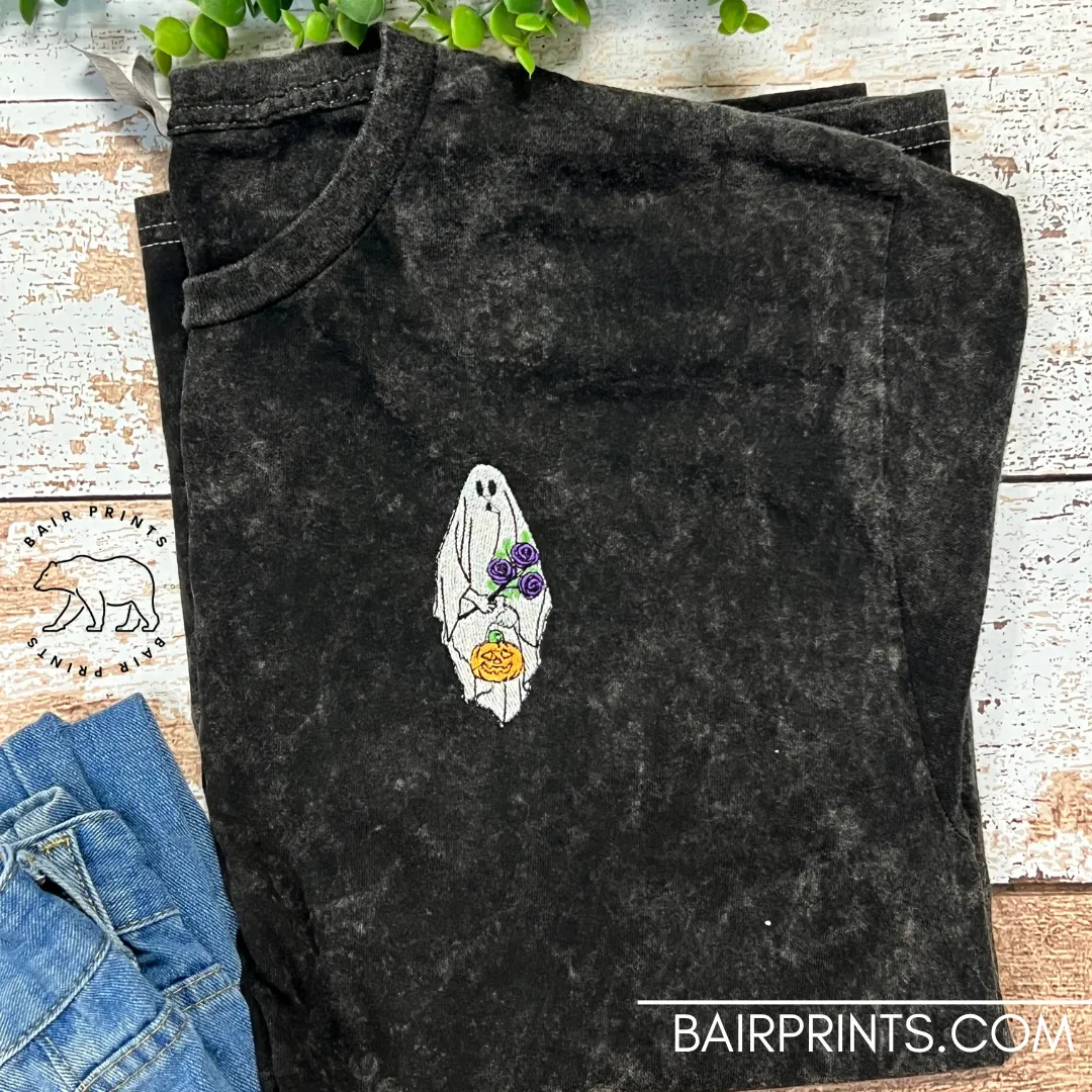 Floral Ghost Embroidered Mineral Wash Shirt