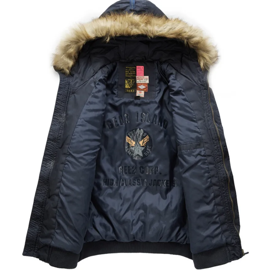GEE2 GD FASHION HOMME FAUX FUR THICK HOODED COATS
