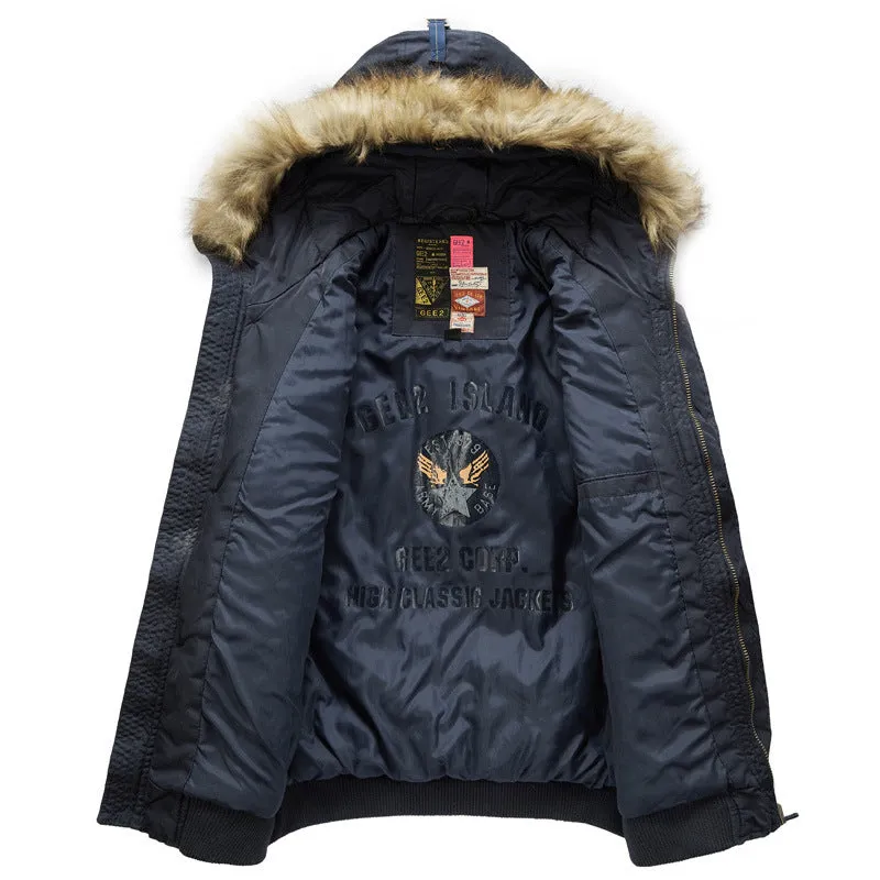 GEE2 GD FASHION HOMME FAUX FUR THICK HOODED COATS
