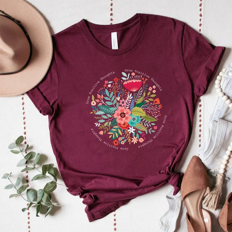 Grow Positive Thoughts Floral T-shirt