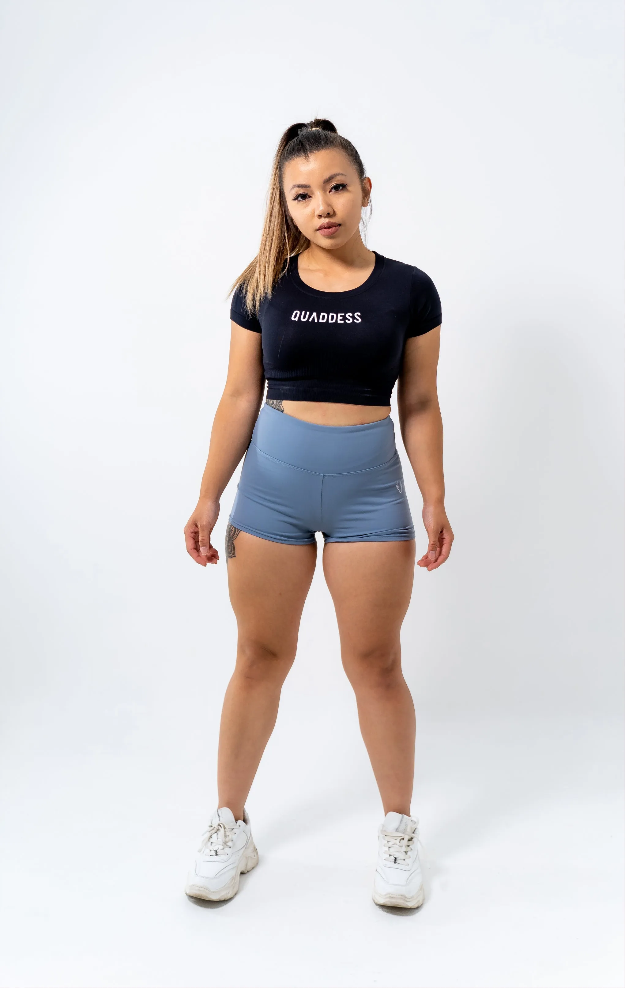 High Waist Scrunch Booty Shorts - Dusty Blue