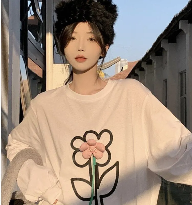 Kawaii Stereo Floral Loose T-shirt