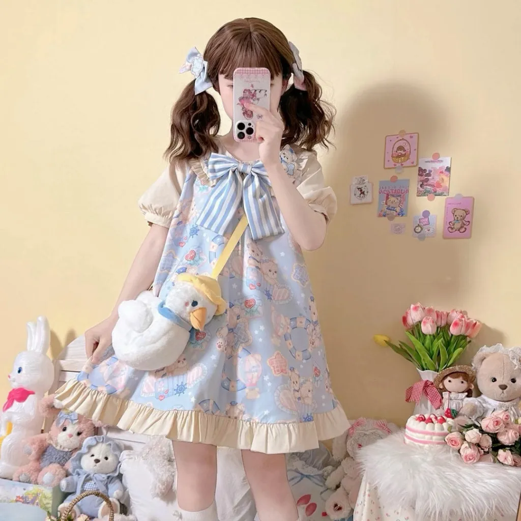 Kawaii Sweet Style Cartoon Navy Bear Print Lolita OP Dress